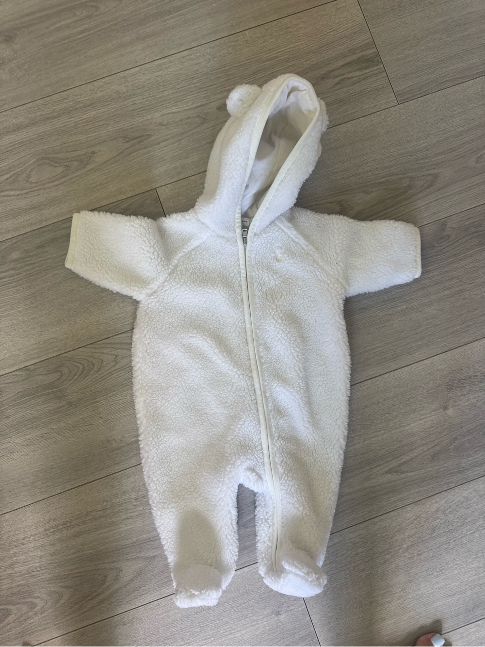 Ralph Lauren White Sherpa Hooded Footed One-Piece